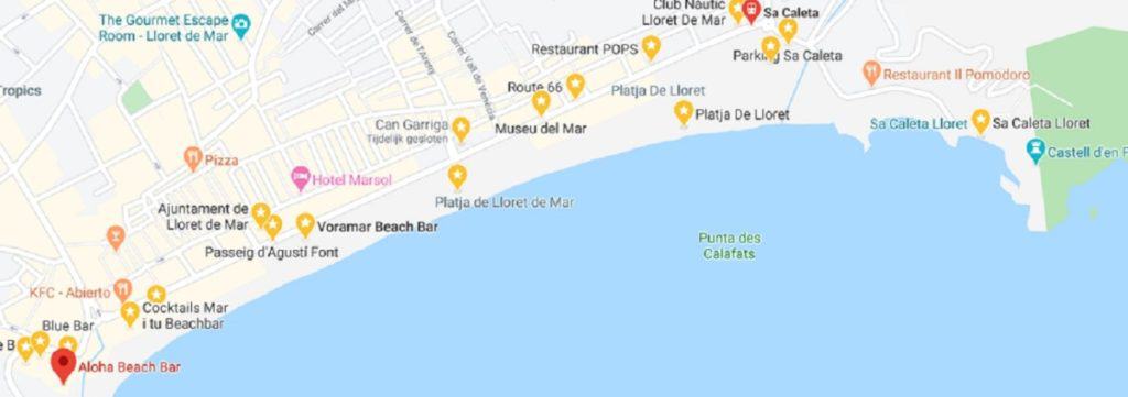 Boulevard von Lloret de Mar - auf der Karte